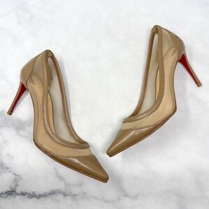 Christian Louboutin Galativi 85 Mesh Leather Pointed Toe Mid Height Heel Pumps